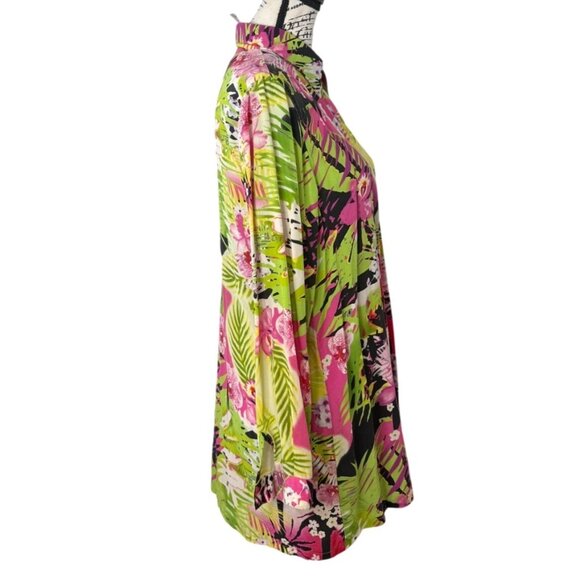 Diane Gilman Womens Silk Top Button-Up Long Sleeve Tunic Tropical Floral Size M - Picture 2 of 7